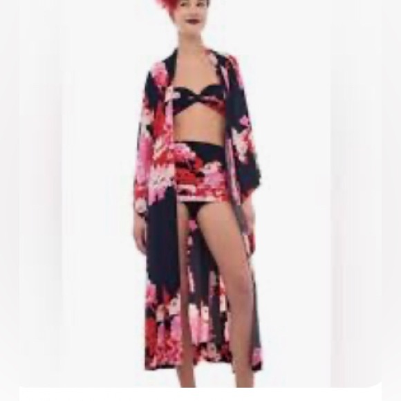 Norma Kamali Floral Kimono kaftan Robe size Small or 36 fits to a size large - Picture 3 of 12